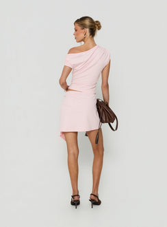 Designed with the Vesperra Ruched Midi Skirt Pink womens-skirts in mini length back view of model wearing Princess Polly