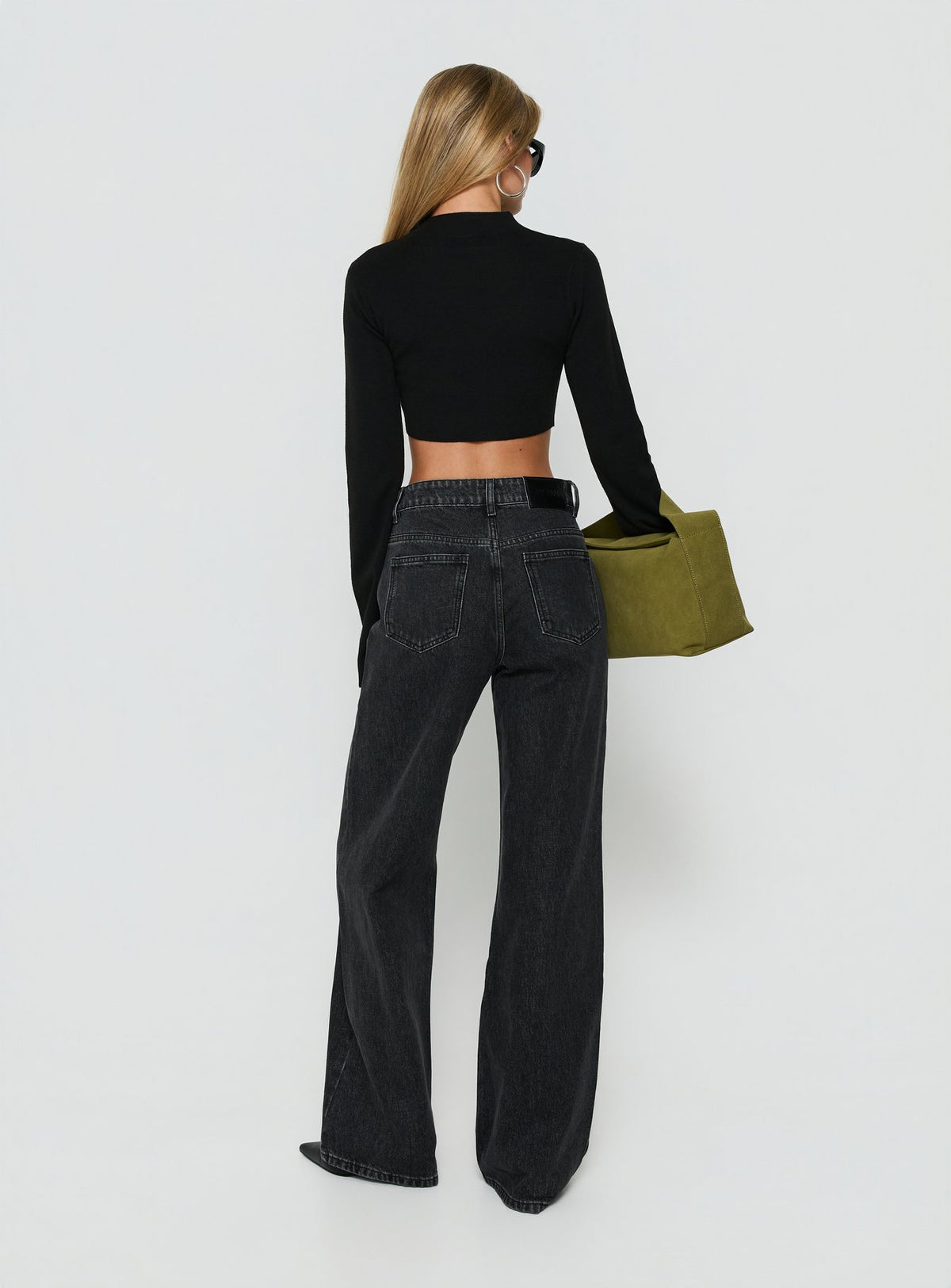 Designed with Konstanze High Rise Baggy Jeans Washed Black womens-jeans back view of model wearing Princess Polly