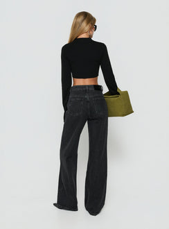 Designed with Konstanze High Rise Baggy Jeans Washed Black womens-jeans back view of model wearing Princess Polly