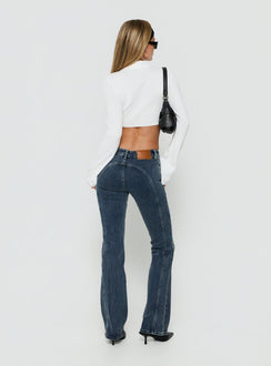 Presenting Palaces Low Rise Ringspun Bootleg Jeans Dark Indigo womens-jeans back view of model wearing Princess Polly