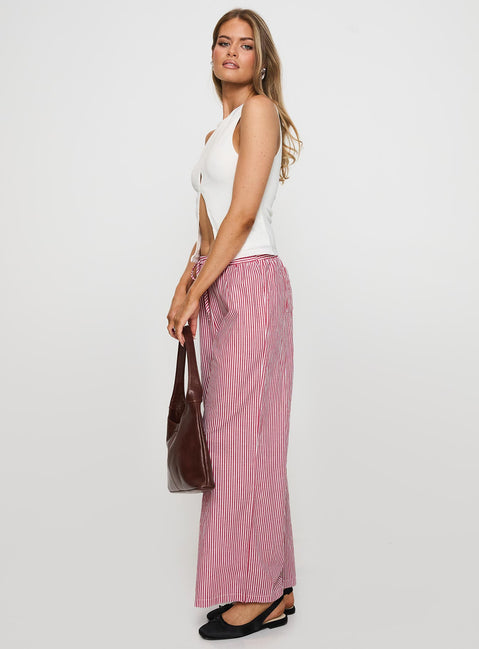 Holiday Tie Front Pants Red/White Stripe Low Rise Pants Pants 