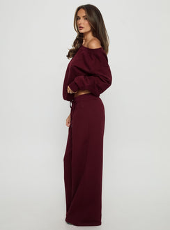 side view of model wearing Princess Polly Dodie Wide Leg Pants Washed Currant Mid Rise Pants Pants 