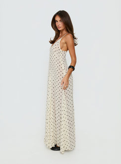 Loulah Sheer Chiffon Maxi Dress Cream Polka Dot