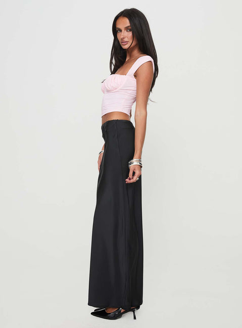   side view of model wearing Princess Polly Joder Maxi Skirt Black Maxi Skirts Skirts 