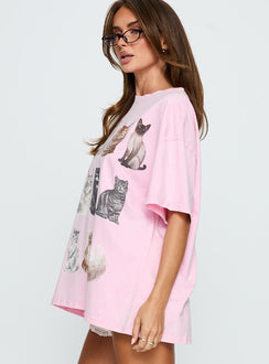 Feline Companions Oversized Graphic Tee Pink