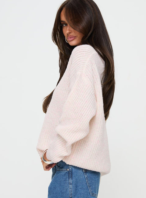 side view of model wearing Princess Polly Tutti Frutti Jumper Beige Jumpers 