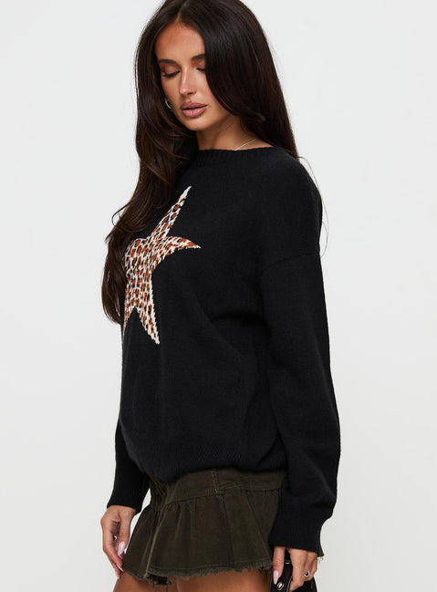 side view of model wearing Princess Polly Run The Party Knit Sweater Black Jumpers 
