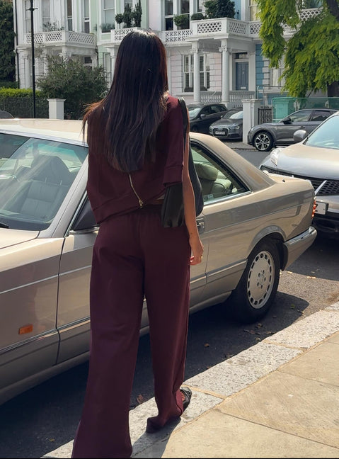 back view of model wearing Princess Polly All Day Straight Leg Sweatpants Wine Pants 