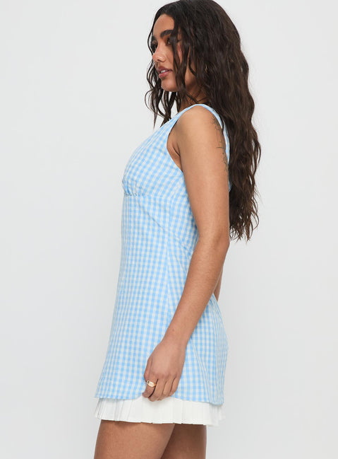 Evielle Underskirt Mini Dress Blue Check