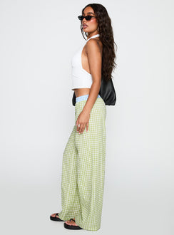 side view of model wearing Princess Polly Neevie Wide Leg Pants Green High Rise Pants Pants 