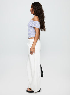 side view of model wearing Princess Polly Leyah Tie Side Pants White Low Rise Pants Pants 