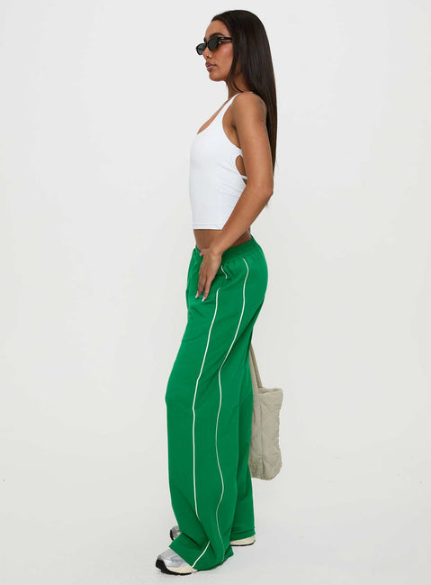 side view of model wearing Princess Polly Field Day Track Pants Green High Rise Pants Pants 