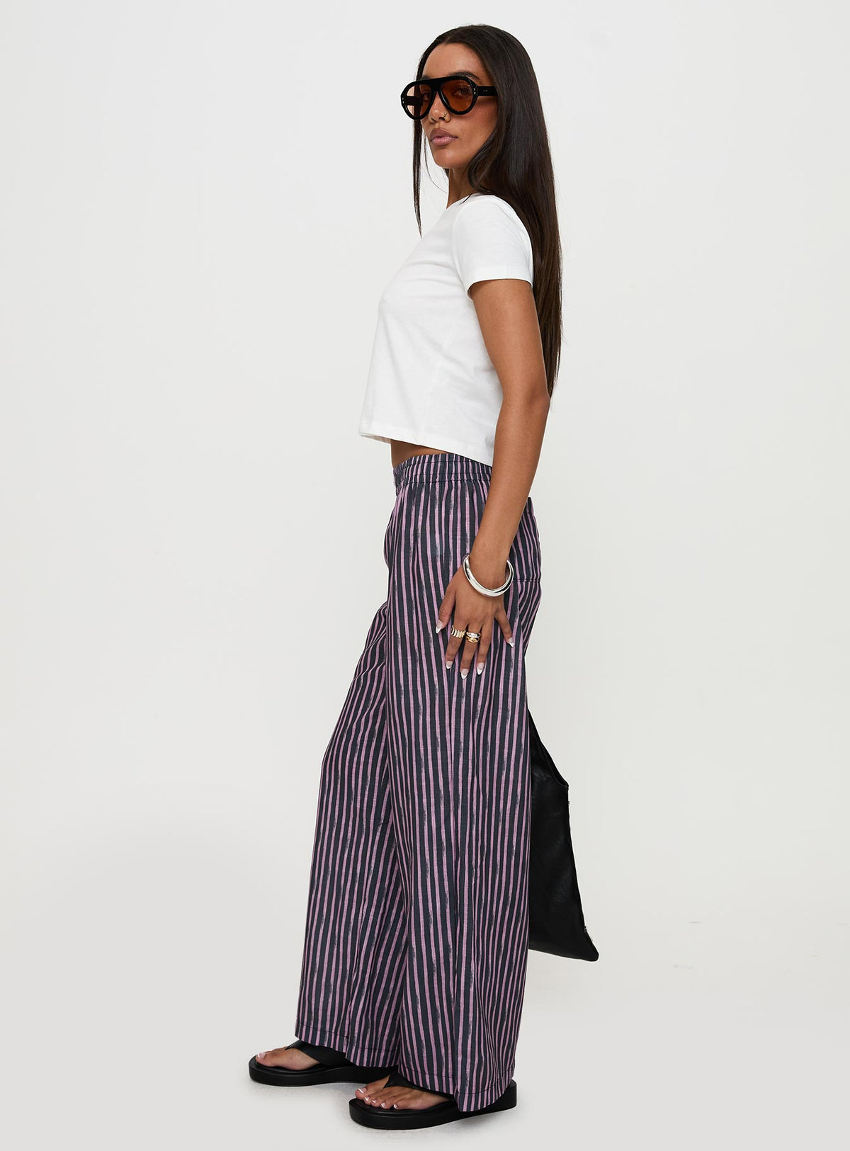 side view of model wearing Princess Polly Beach House Pants Multi Pants 