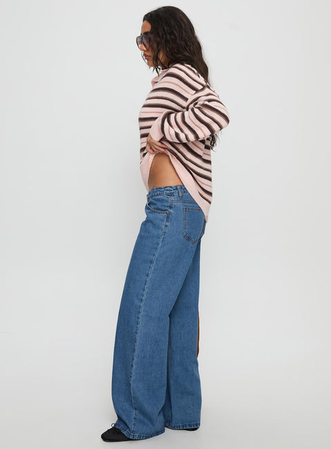 Highlands Low Rise Wide Leg Jeans Mid Blue Wash Low Rise Jeans Jeans 