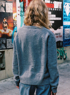 back view of model wearing Princess Polly Better Than Fiction Cardigan Grey Longline Jumpers Jumpers 