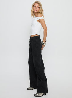 Lost Track Mid Rise Barrel Leg Jeans Washed Black Mid Rise Jeans Jeans 