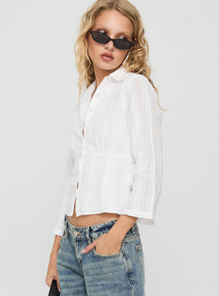 Taelynn 3/4 Sleeve Button Up Shirt White
