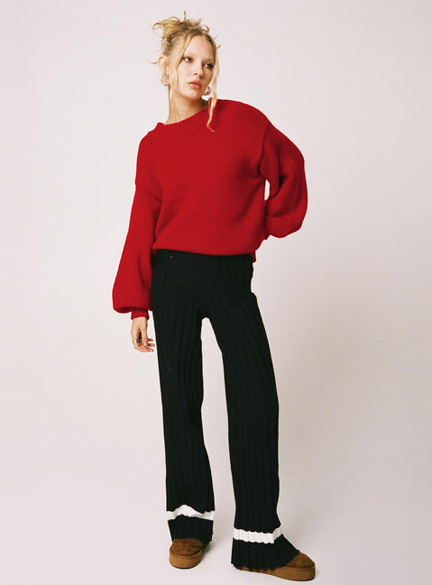 Harmony Balloon Sleeve Knit Sweater Red Jumpers 