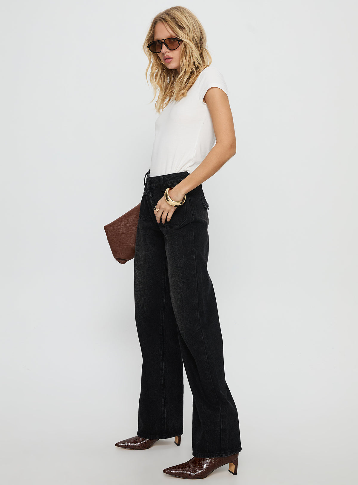 Carianne Low Rise Wide Leg Jeans Washed Black Mid Rise Jeans Jeans 
