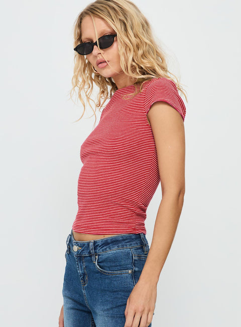 Nyren Low Back Boatneck Top Red Stripe