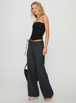 side view of model wearing Princess Polly Good Riddance Pleat Tie Slouch Pants Charcoal Low Rise Pants Pants 