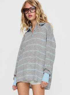 Aleka Long Sleeve Rugby Jersey Grey / Blue Stripe