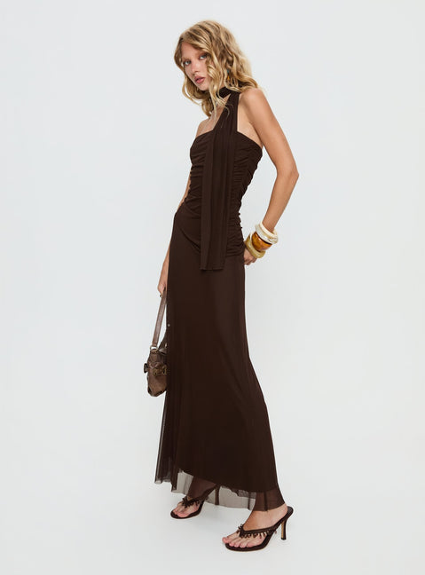 Ainslea Halter Scarf Maxi Dress Dark Brown