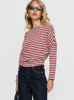 Deora Cinched Long Sleeve Top Red Stripe