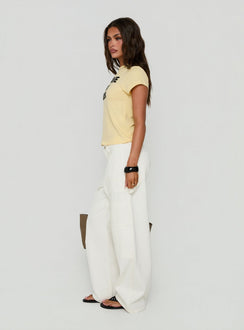 Discover Mistree Mid Rise Baggy Cargo Jeans White in womens-jeans with mid-rise side view of model wearing Princess Polly