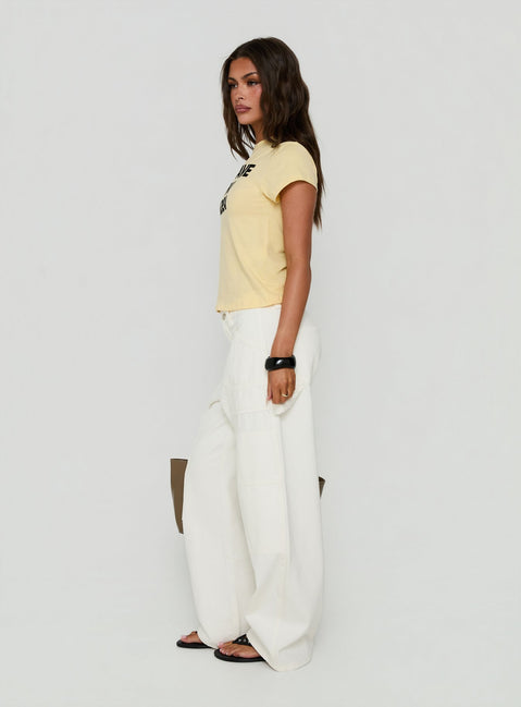 Discover Mistree Mid Rise Baggy Cargo Jeans White in womens-jeans with mid-rise side view of model wearing Princess Polly