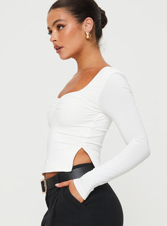 product Princess Polly Full Sleeves Asymmetric Neckline  Rehna Long Sleeve Top White