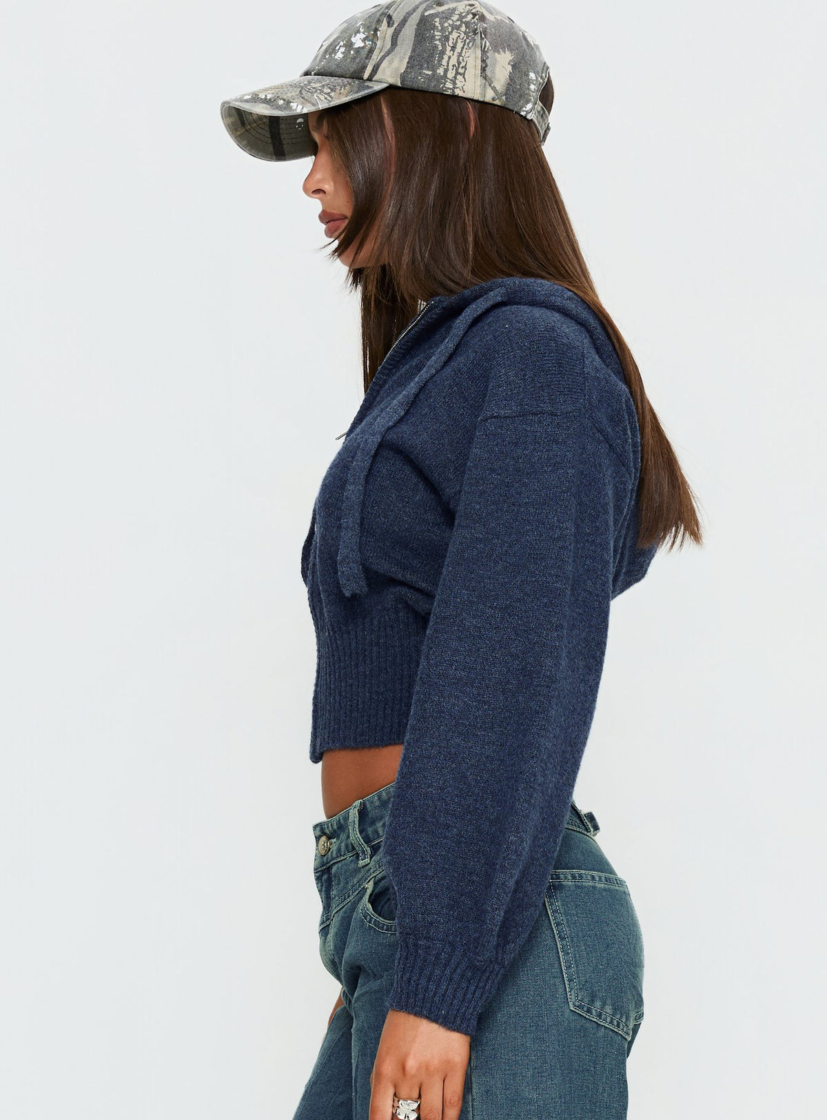 Kieley Zip Through Knit Hoodie Navy