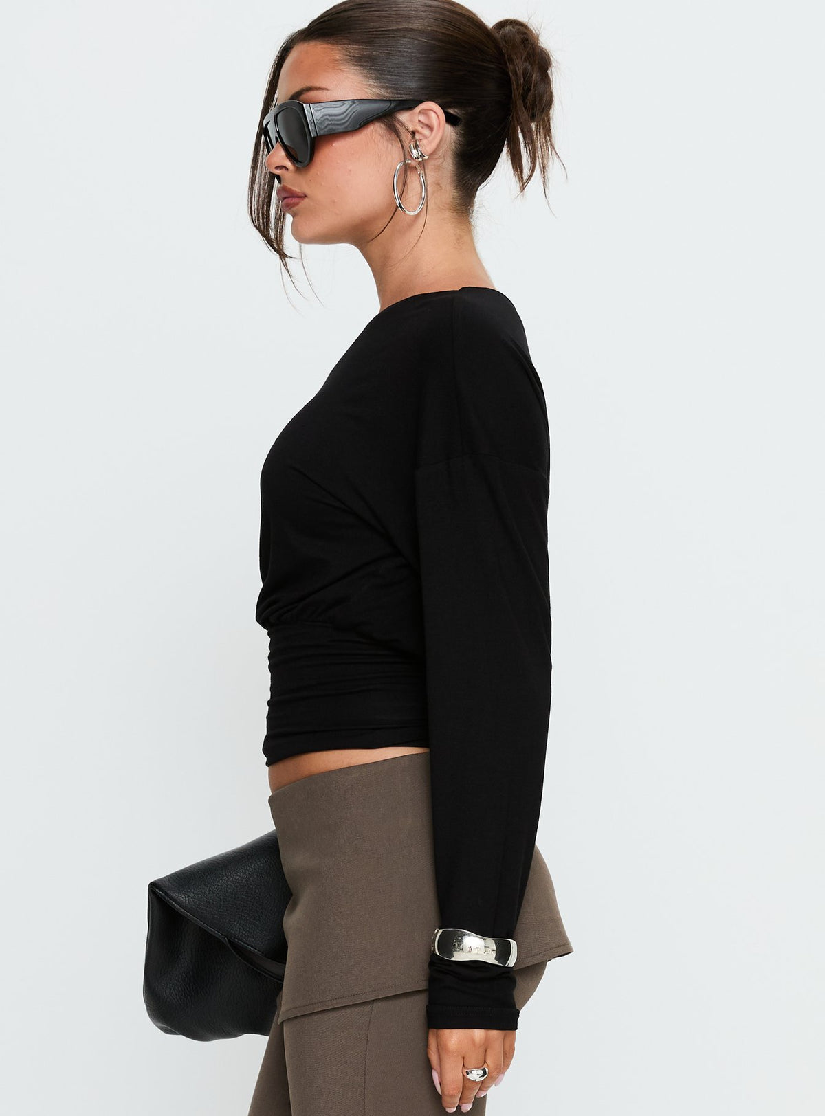 Ashlinn Off Shoulder Long Sleeve Drapey Top Black