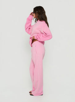 Introducing the AT Fleece Baggy Sweatpant Washed Pink womens-regular-pants with mid-rise waist detail view of model wearing Princess Polly