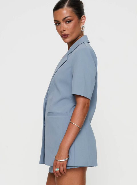 Bisou Bisou Short Sleeved Blazer Blue