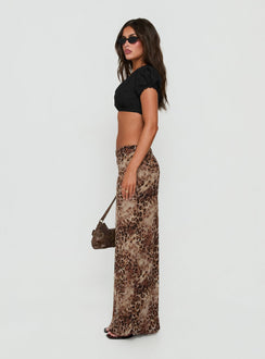 Presenting the Eliena Maxi Skirt Leopard in womens-skirts with maxi length side view of model wearing