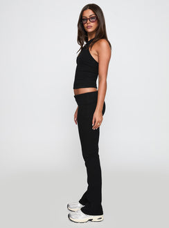 side view of model wearing Princess Polly Truth Be Told Straight Leg Pant Black Low Rise Pants Pants 
