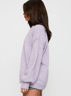 side view of model wearing Princess Polly Ryanna Sweater Lilac Longline Jumpers Jumpers 