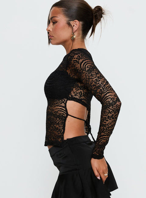 Uzo Long Sleeve Top Black Lace