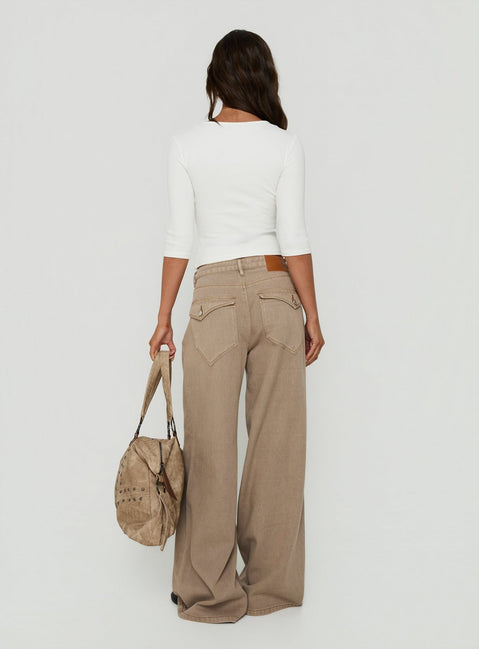 Designed with Maryjo Mid Rise Super Baggy Jeans Washed Brown in womens-jeans and mid-rise waist back view of model wearing Princess Polly