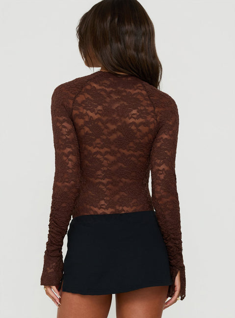 Designed with the Giallo Long Sleeve Bodysuit Brown womens-bodysuit featuring full sleeves back view of model wearing Princess Polly