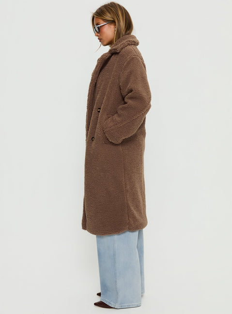 Delora Fluffy Longline Coat Brown