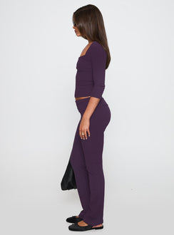 side view of model wearing Princess Polly Truth Be Told Straight Leg Pant Purple Low Rise Pants Pants 