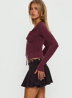  side view of model wearing Princess Polly Amryn Eyelet Mini Skirt Black Mini Skirts Skirts 
