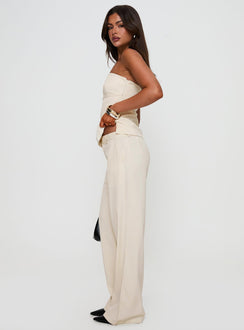 back view of model wearing Princess Polly Irresistible Wide Leg Pant Cream Petite High Rise Pants Pants 