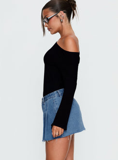   side view of model wearing Princess Polly Debera Pleated Mini Skirt Mid Blue Wash Skirts 