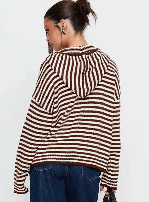 back view of model wearing Princess Polly Brienna Zip Jacket Brown Jumpers 