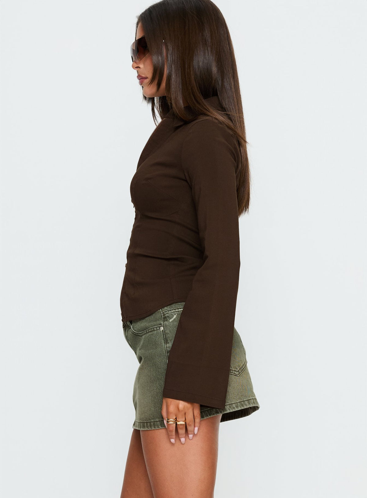   side view of model wearing Princess Polly Laynee Butterfly Mini Skirt Washed Green Mini Skirts Skirts 