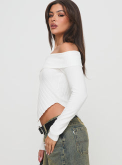 side view of model wearing Princess Polly Brisa Long Sleeve Top White Full Sleeves straight 