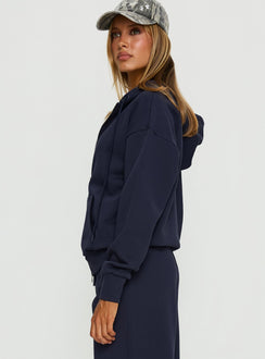 side view of model wearing Princess Polly All Day Oversized Hoodie Navy cropped Jumpers 